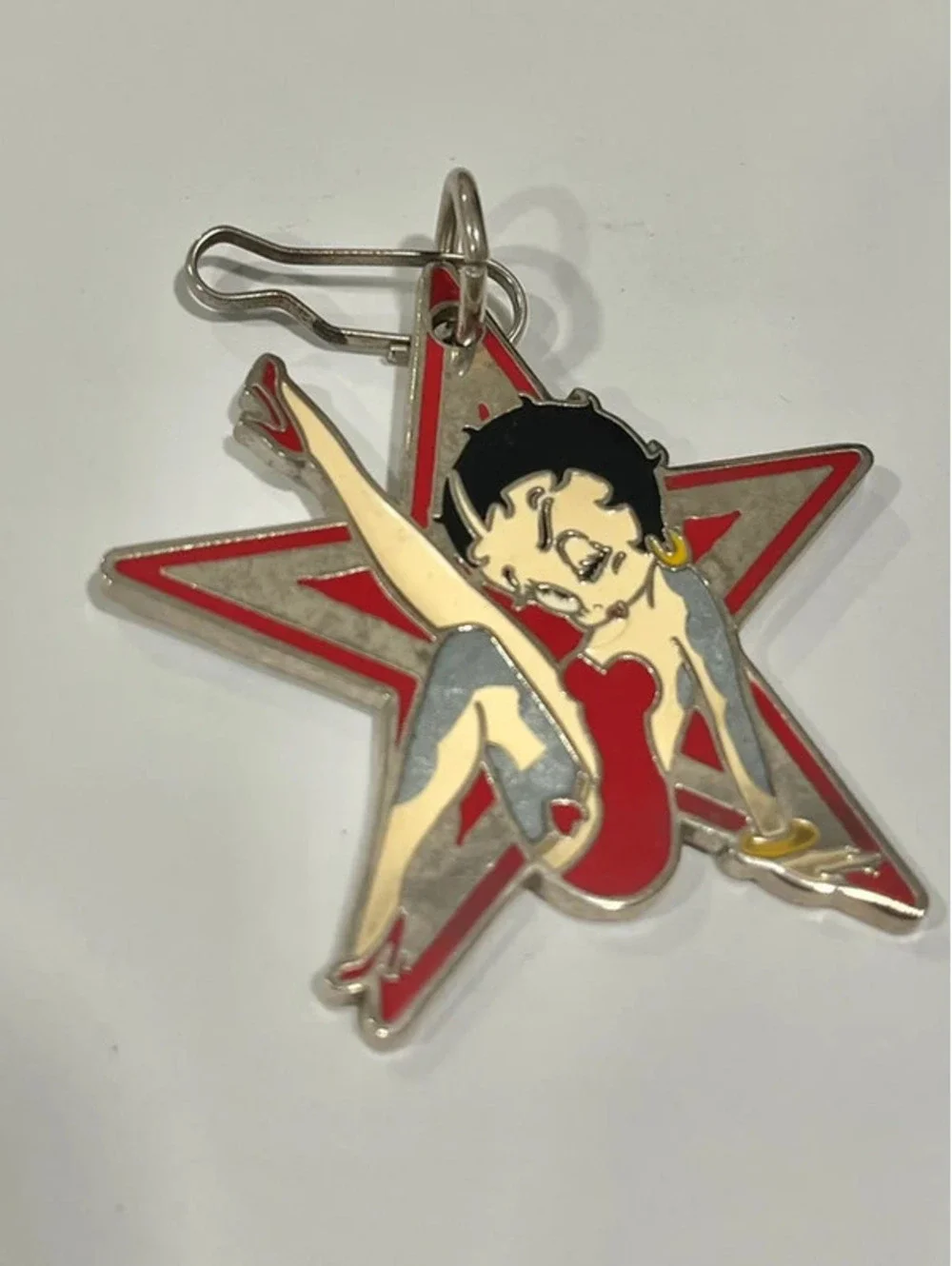 Betty Boop Cartoon Character Red Enamel Silver Tone Keychain Key Ring Car Charm
